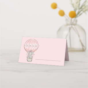 Cartão De Mesa Bebê Elefante Fofo Balão de Ar Quente Rosa Menina