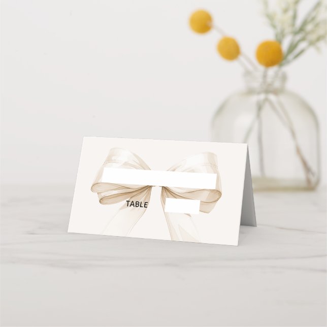 Cartão De Mesa Beige Cream Bow Ivory Place Cards Elegant Folded (Frente)