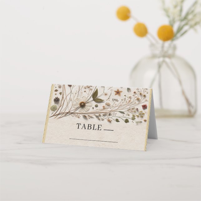 Cartão De Mesa Beleza Natural Botânica Flores & Folhas Casamento (Frente)
