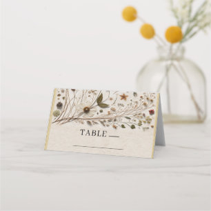 Cartão De Mesa Beleza Natural Flores Botânicas e Folhas Casamento