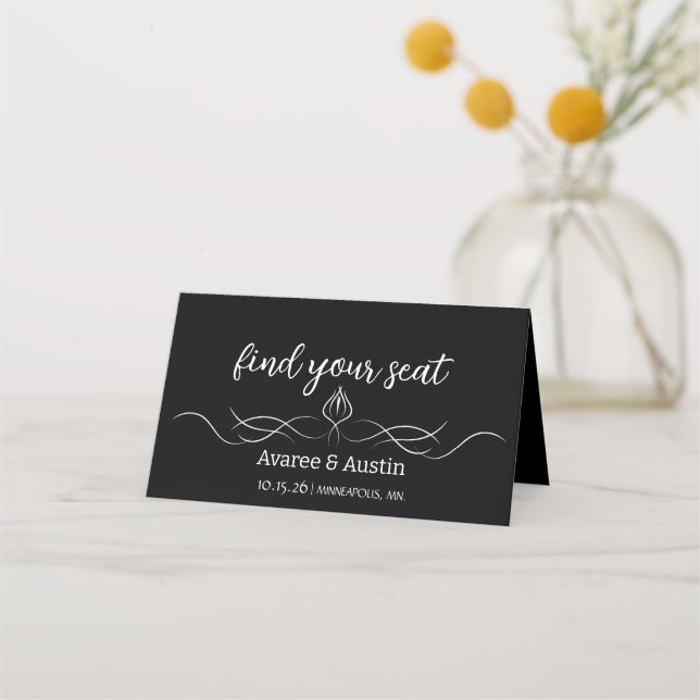Cartão De Mesa Black Wedding Table Seating Cards (Frente)