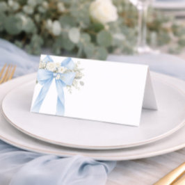 Cartão De Mesa Blue Baby Boy Coquette Bow Eucalyptus