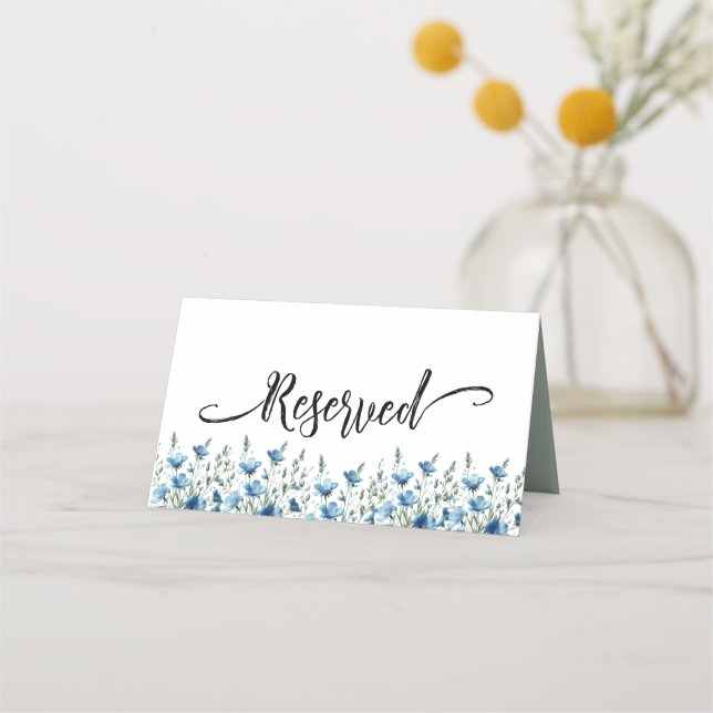Cartão De Mesa Blue Boho Chic Wildflower Simple Casamento Reserva (Frente)