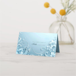 Cartão De Mesa Blue Decorative Floral Place Card