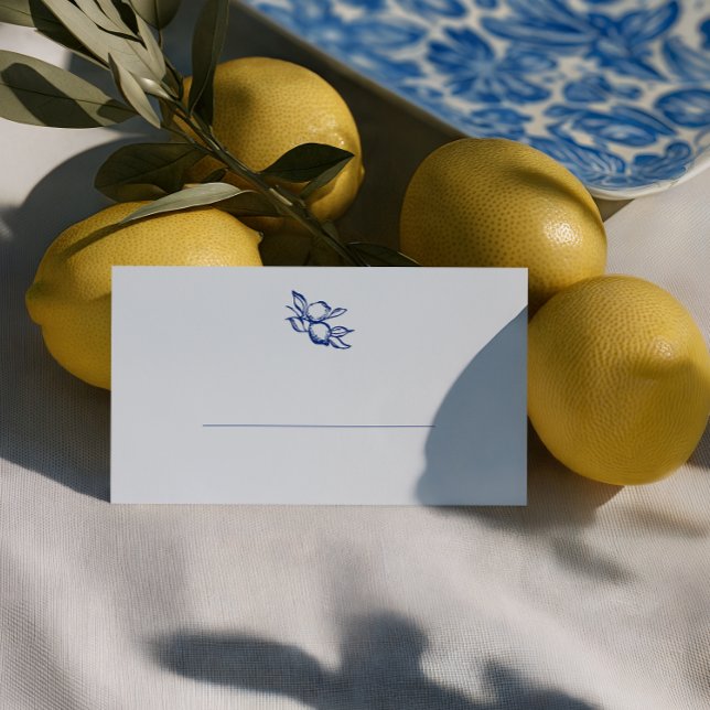Cartão De Mesa Blue Doodle Lemons Wedding (Criador carregado)