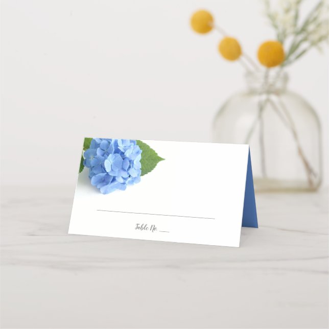Cartão De Mesa Blue Hydrangea Floral Wedding (Frente)