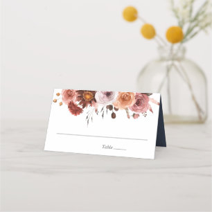 Cartão De Mesa Blue Slate, Burgundy e Blush Floral, Casamento