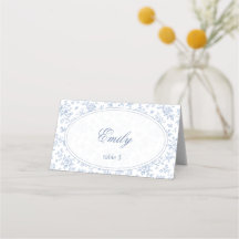 Blue & White Vintage Floral Wedding place card