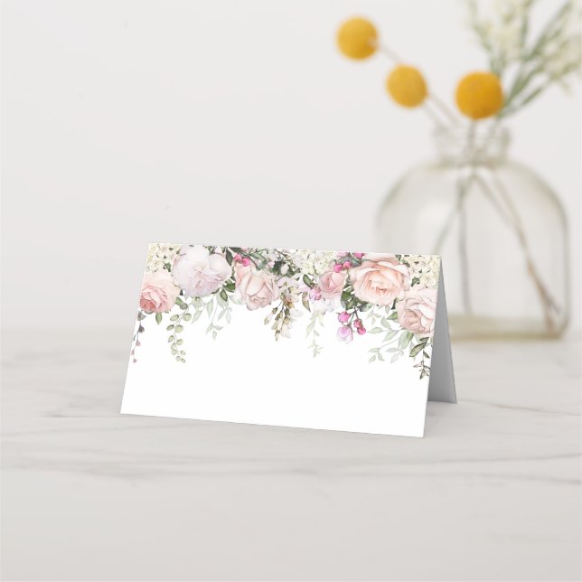 Cartão De Mesa Blush Pink Sweetheart Rosas Greenere Placecards (Frente)