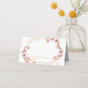 Cartão De Mesa Blush Rosa Borboletas Douradas Quinceañera