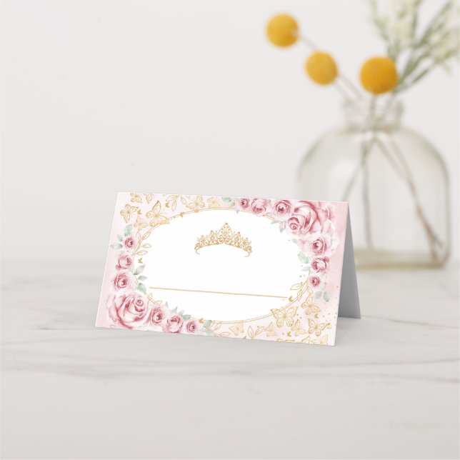 Cartão De Mesa Blush Rosa Dourado Quinceanera (Frente)