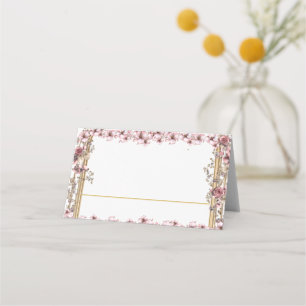 Cartão De Mesa Blush Rosa Floral Dourada Quinceañera
