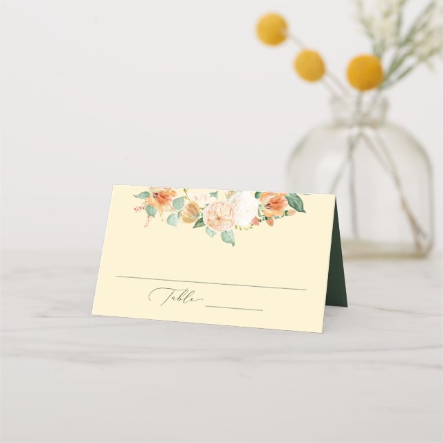 Cartão De Mesa Boho Amarelo Verde Floral Casamento Botânico (Frente)