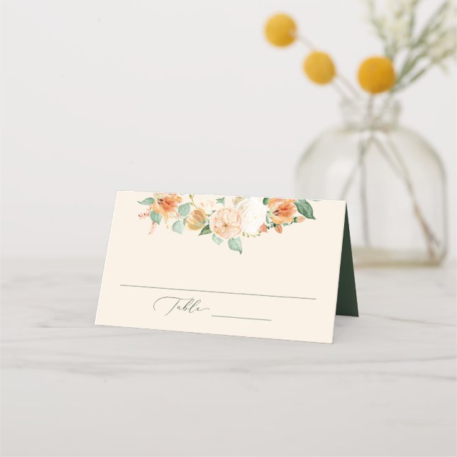 Cartão De Mesa Boho Boho Peach Greenery Casamento Floral (Frente)