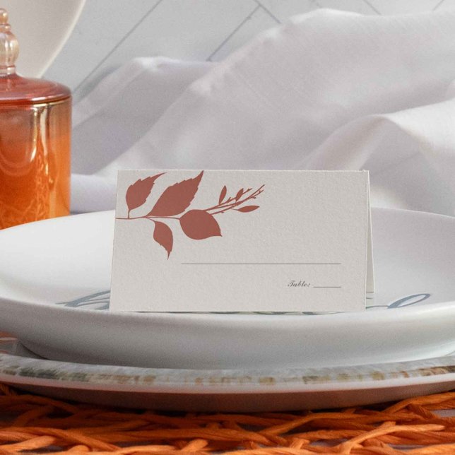 Cartão De Mesa Boho Burnt Orange Foliage Place Card (Thanksgiving place cards for weddings and autumn celebrations. Unique art by Victoria Grigaliunas)