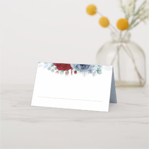 Cartão De Mesa Boho Elegante das Flores Vermelhas Azuis