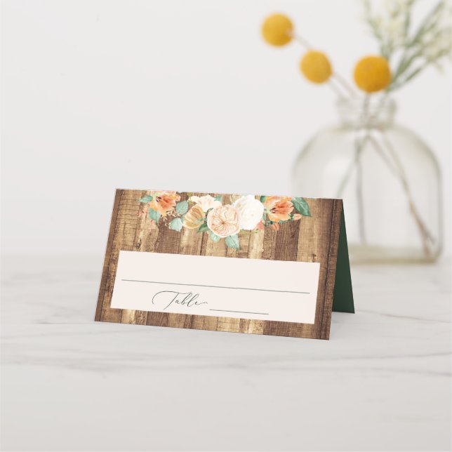 Cartão De Mesa Boho Farmhouse Wood Greenery Casamento (Frente)