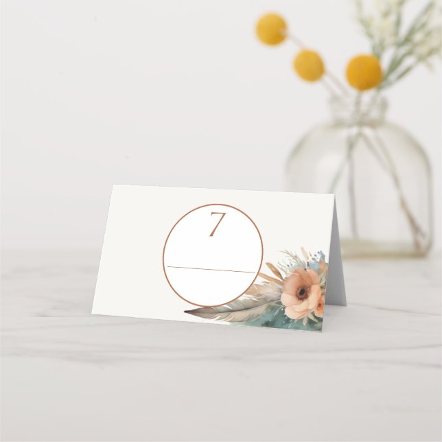 Cartão De Mesa Boho Floral Feather Dreamcatcher Wedding (Frente)