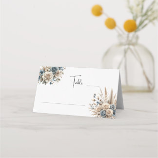 Cartão De Mesa Boho Pampas Grama Floral Azul Empoeirado, Simples