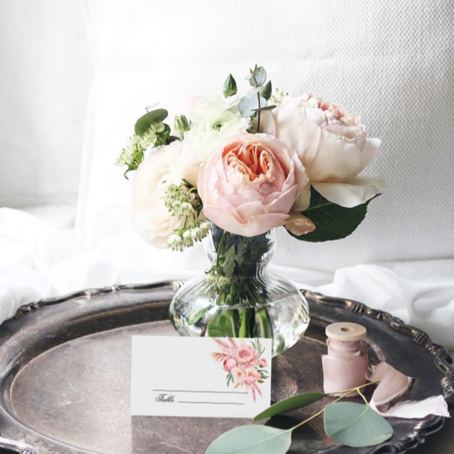 Cartão De Mesa Boho Pink Flowers Pampas Grass Place Card (Criador carregado)