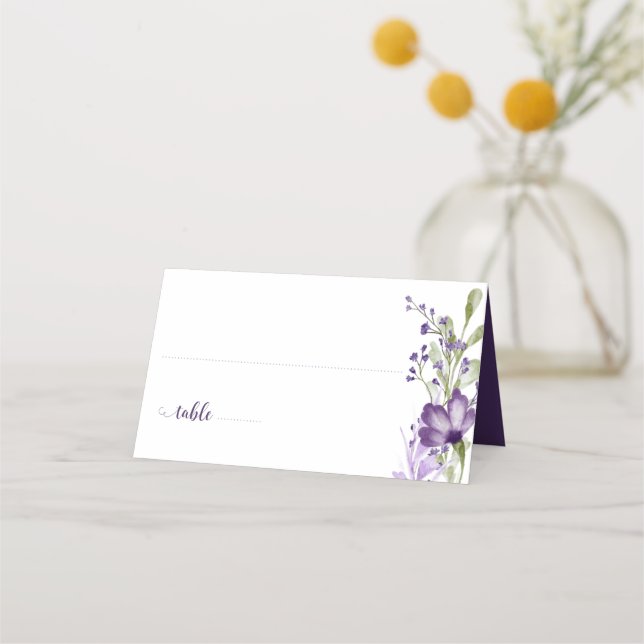 Cartão De Mesa Boho Purple Wildflower Wedding (Frente)