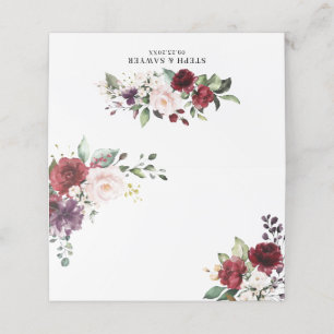 Cartão De Mesa Boho Red e Purple Watercolor Flowers Casamento