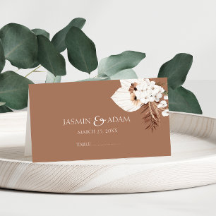 Cartão De Mesa Boho Terracotta Brown Pampas Grass Casamento Flora