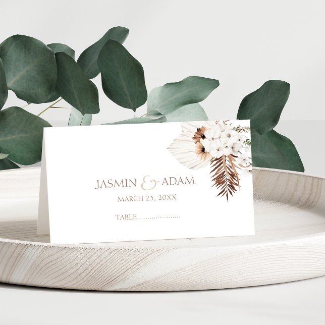 Cartão De Mesa Boho Terracotta Pampas Casamento Floral (Boho Terracotta Brown Pampas Grass Floral Wedding Place Card)