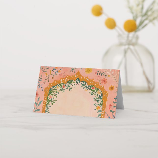 Cartão De Mesa Boho Verão Floral Rosa (Frente)