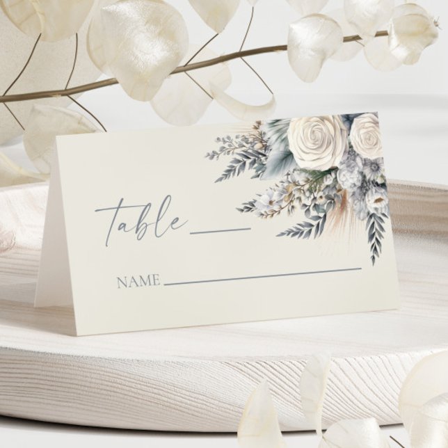 Cartão De Mesa Boho White Rose Floral Flower Garden Casamento (Criador carregado)