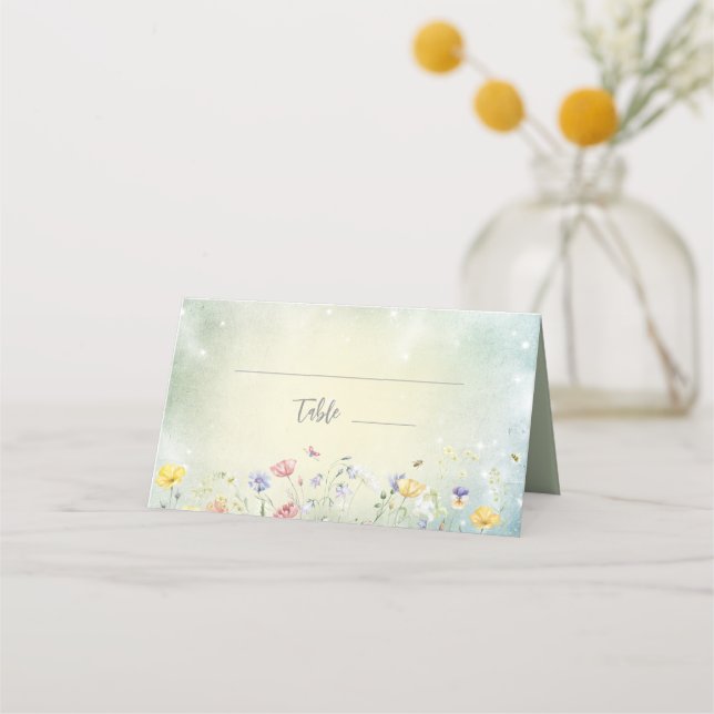 Cartão De Mesa Boho Wildflower Rustic Green Wedding (Frente)