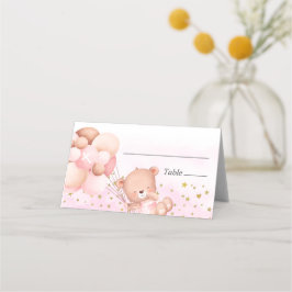 Cartão De Mesa Bonito Urso Rosa Rosa Batismo