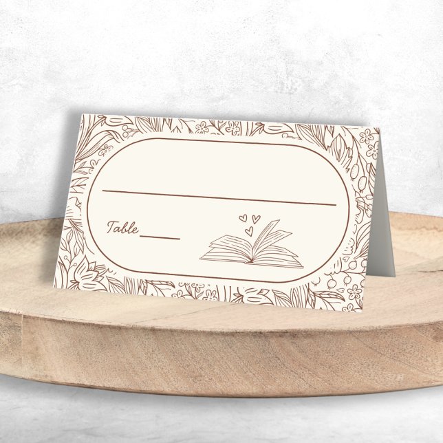 Cartão De Mesa Book Theme Floral Brown Bridal Shower (Book Theme Floral Brown Bridal Shower Place Card)