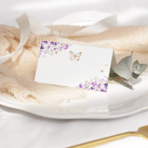 Cartão De Mesa Borboleta de flores silvestres Douradas roxas