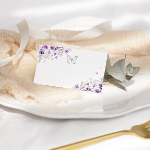 Cartão De Mesa Borboleta floral púrpura de prata