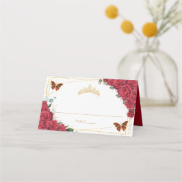 Cartão De Mesa Borboleta rosa vermelha Quinceañera Sweet 16 Anive