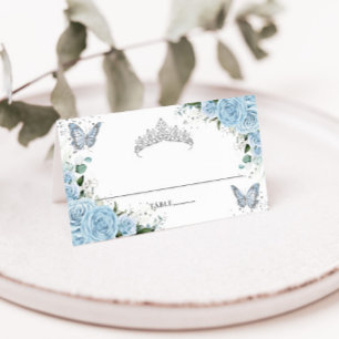 Cartão De Mesa Borboletas Florais Azul Céu Quinceañera XV 16