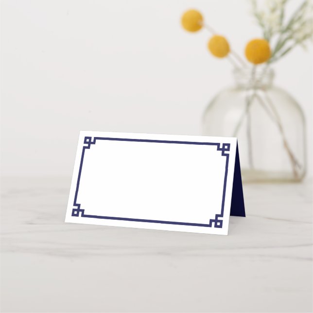 Cartão De Mesa Borda de chave grega azul marinho para casamento (Frente)
