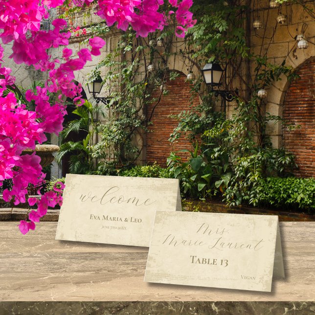 Cartão De Mesa Borda de Grunge Esbranquiçada Elegante Personaliza (Criador carregado)