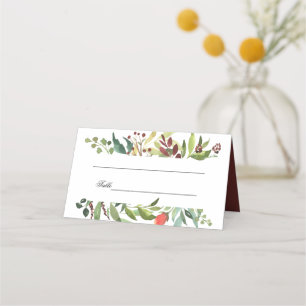 Cartão De Mesa Borda do Jardim de Aquarelas e Borgonha