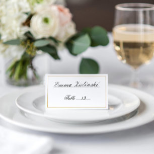 Cartão De Mesa Borda Dourada branca e preta de script elegante