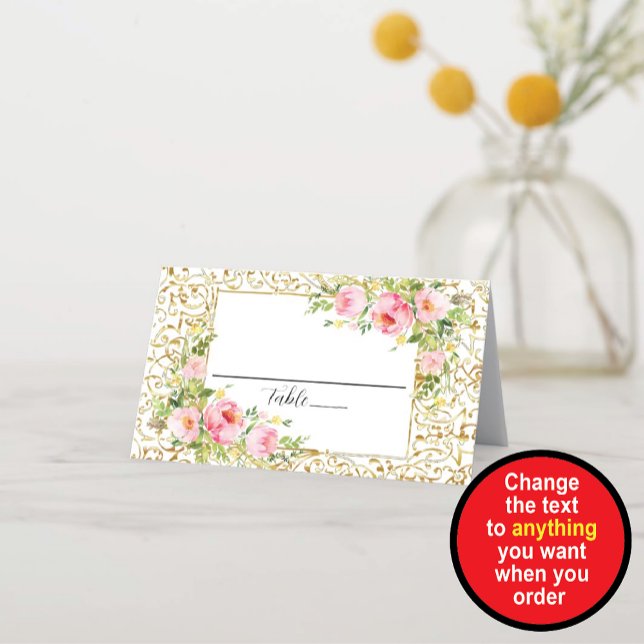 Cartão De Mesa Borda Dourada e Floral (Criador carregado)