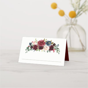 Cartão De Mesa Borgonha e Marinho Watercolor Floral