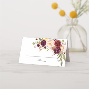 Cartão De Mesa Borgonha Marsala e Blush Floral - Branco