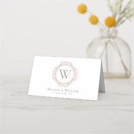 Cartão De Mesa Branco Clássico de Casamento Monograma Elegante