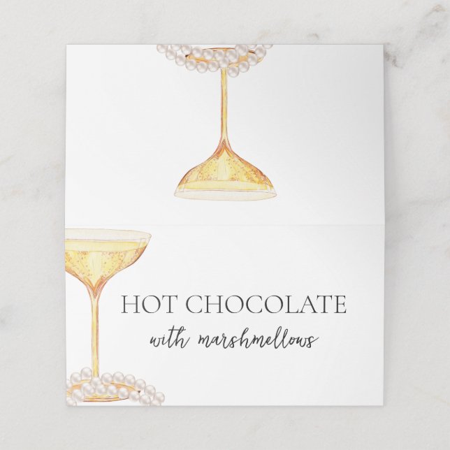 Cartão De Mesa Buffet de Pérolas e Prosecco para Chá de Noiva (Exterior/Desdobrado)