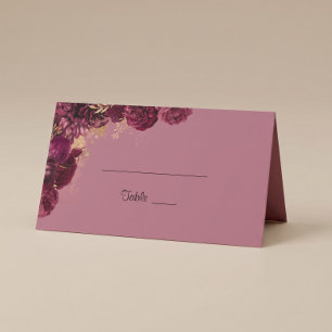 Cartão De Mesa Burgundy E Dourado Nome De Convidado Para Casament