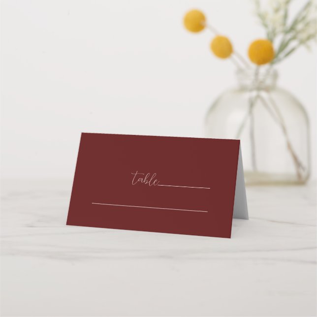 Cartão De Mesa Burgundy Elegant Simple Minimalist Wedding (Frente)