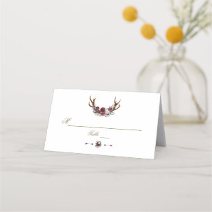 Cartão De Mesa Burgundy Floral Pine Antlers Núm.