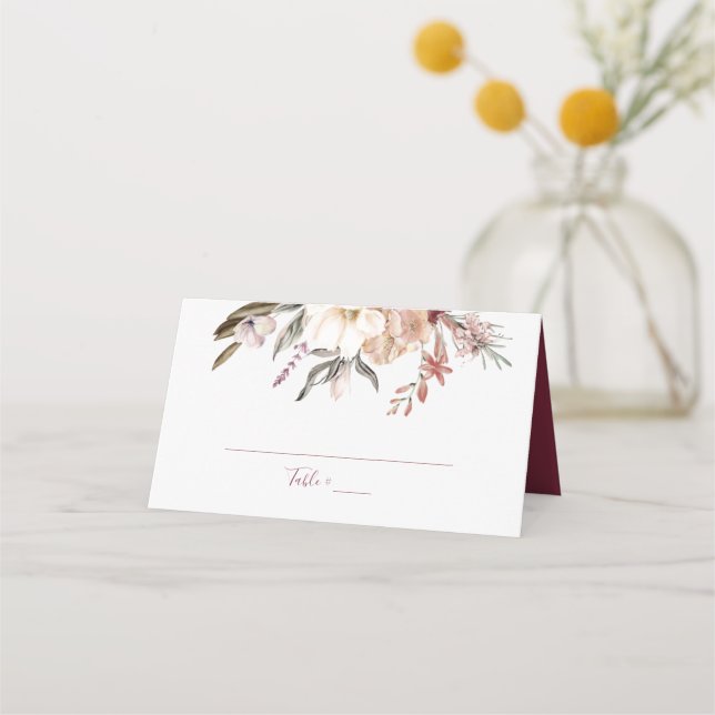 Cartão De Mesa Burgundy Wine Wilflower Place Card (Frente)